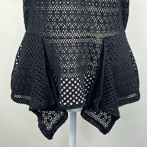 BCBG MaxAzria Vicktoria Black Lace Peplum Hem Top Shirt Size M Short Sleeve - Picture 5 of 14